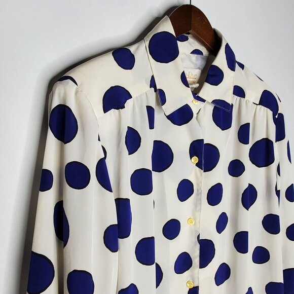 Da Rue Of California Womens Vintage Blue Polka Dot Button Up Blouse Size 16 - Picture 2 of 9